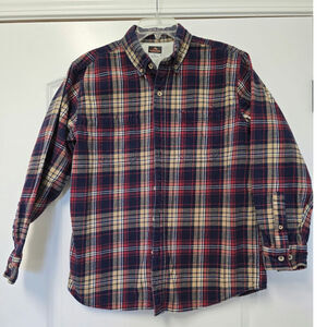 Toughwear Mens Heavy Flannel Button Up Shirt Size Large Red Blue Beige Farmer